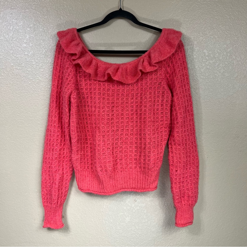 Anthropologie Off the Shoulder Ruffle Sweater Sweater - Picture 2 of 6